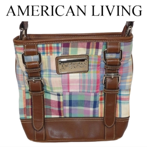 American Living Fully Lined Crossbody Bag. Multi-Color Patchwork With Buckles - Picture 1 of 9